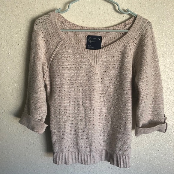 American Eagle Outfitters Sweaters - AEO Cream Knit Sweater Cropped 3/4 Sleeve